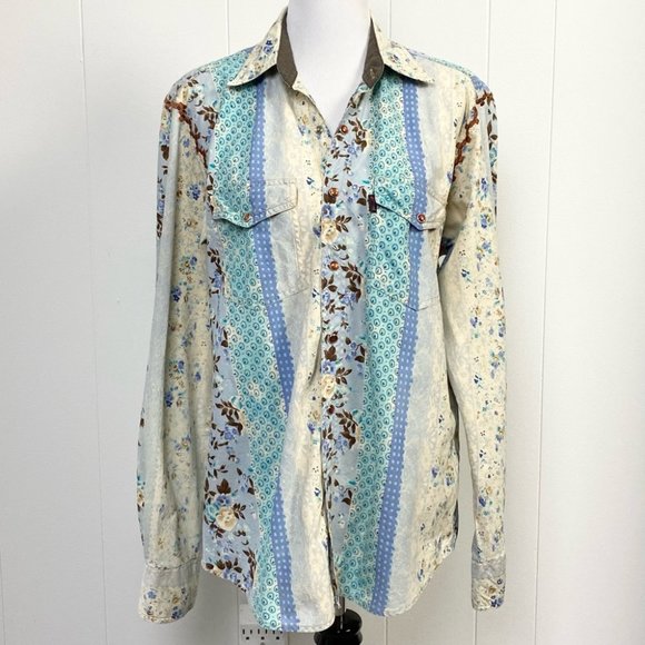 Martini Ranch Embroidered Western Pearl Snap Rockabilly Cowgirl Shirt Size M